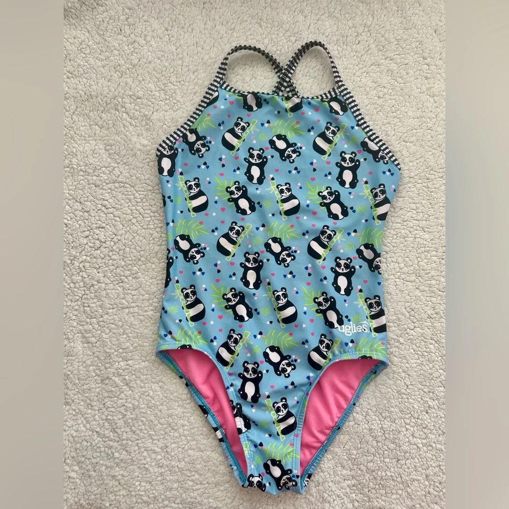 Girls Uglies by Dolfin Swimwear Size 14 One Piece Swimsuit Blue Panda Pattern - Picture 1 of 5